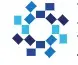 Digital illustration of a central circle surrounded by smaller squares and diamond shapes in blue hues arranged symmetrically.
