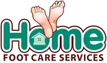 Logo displaying the word Home with two cartoon feet above and the text Foot Care Services below